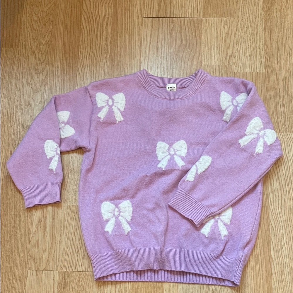 SHEIN Purple Sweater with White Bows
